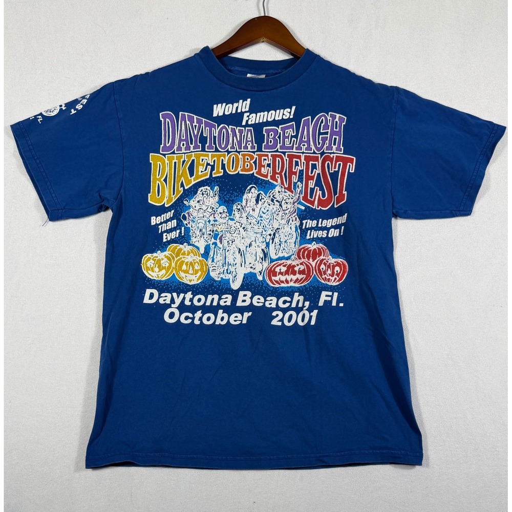 Belton Mens 2001 Daytona Beach Biketoberfest T-Shirt Blue Large Graphic Tee